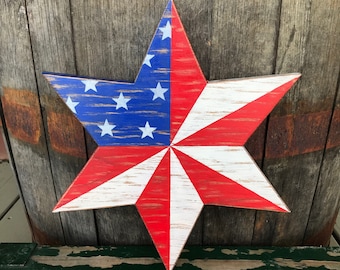 Small Wooden Star. Patriotic American Flag Decor. Stars and Stripes Wall Decor. Outdoor Porch and Patio Decor. 4th of July Decorations