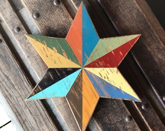 Rustic Home Decor. Small Painted Wooden Star Wall Art. Spring Summer Outdoor Porch, Pool, Fence, Garden Shed Decor. Yard Art. 9.5" x 11"