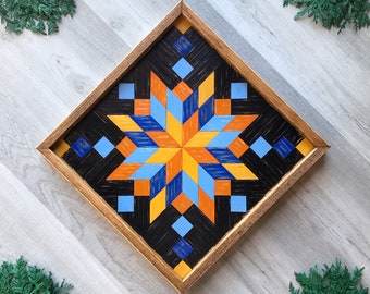 Geometric Wood Wall Art. Barn Quilts & Rustic Wall Decor. Star and Stepping Stone Pattern. Eclectic Wall Decoration for Entryway Home Office