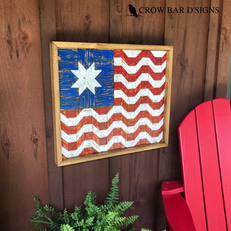 Barn Quilt Wood Wall Art With American Flag Pattern. Wooden Etsy