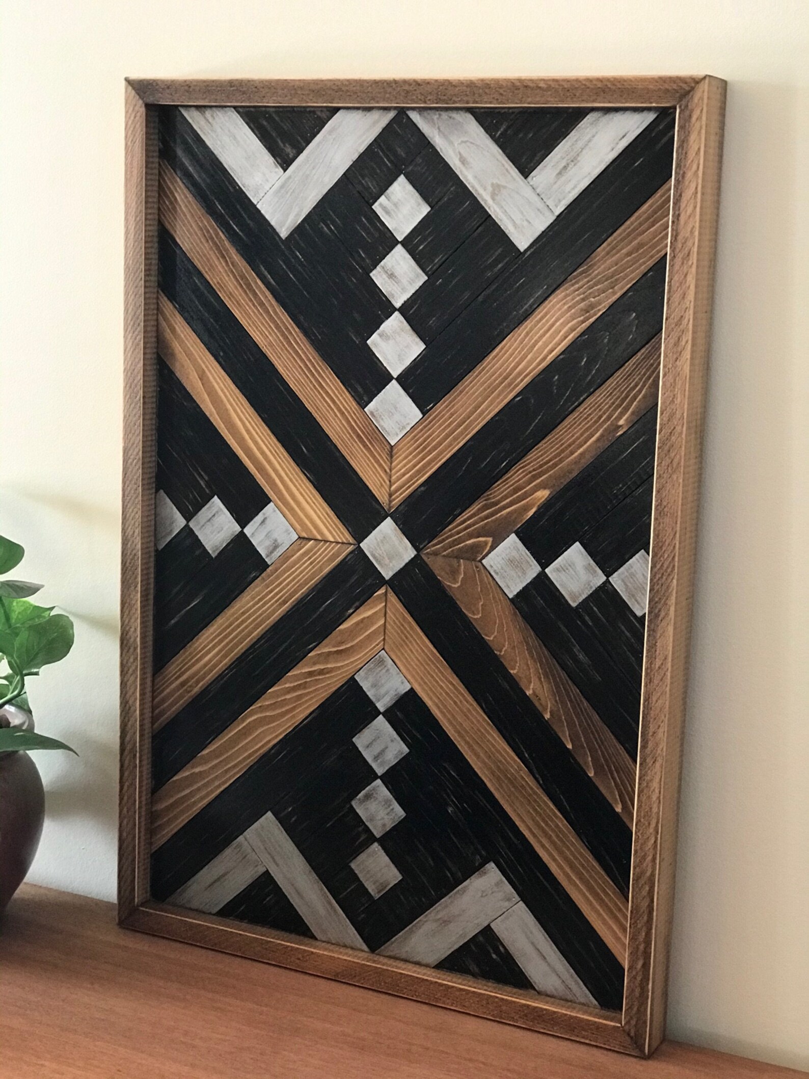 Framed Wood Wall Art With Art Deco Design in Black Silver Etsy
