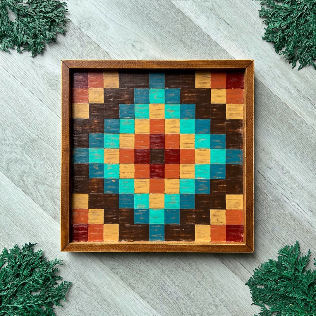 Aztec Wood Wall Art. Colorful Wooden Barn Quilt Art. Southwestern Wall