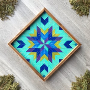 Rustic Wood Wall Art. Colorful Wooden Barn Quilt with Star Quilt Block Pattern. Geometric Wall Decor. Square Diagonal Wall Art. Maximalist