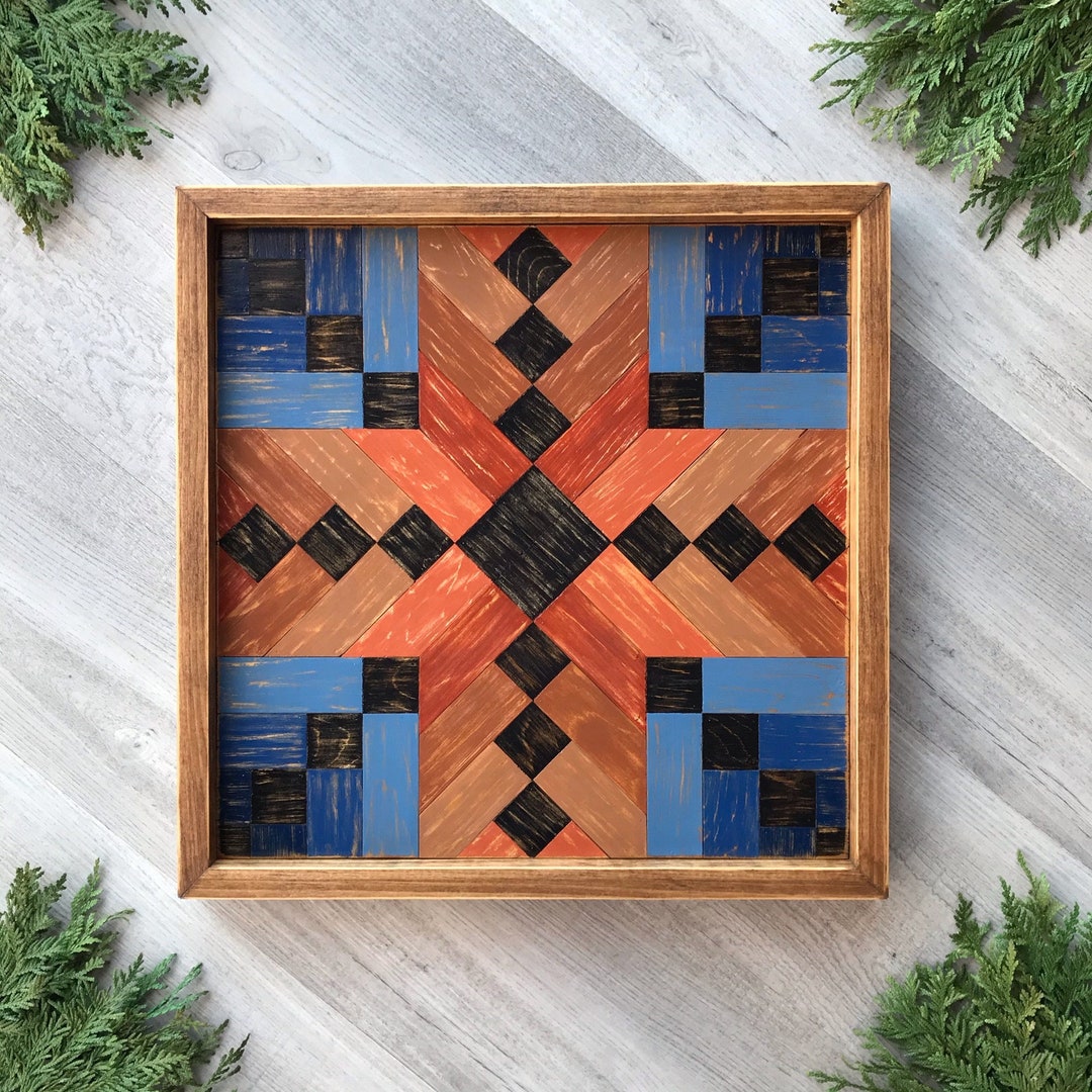 Rustic Geometric Wood Wall Art With French Braid Quilt Block Etsy