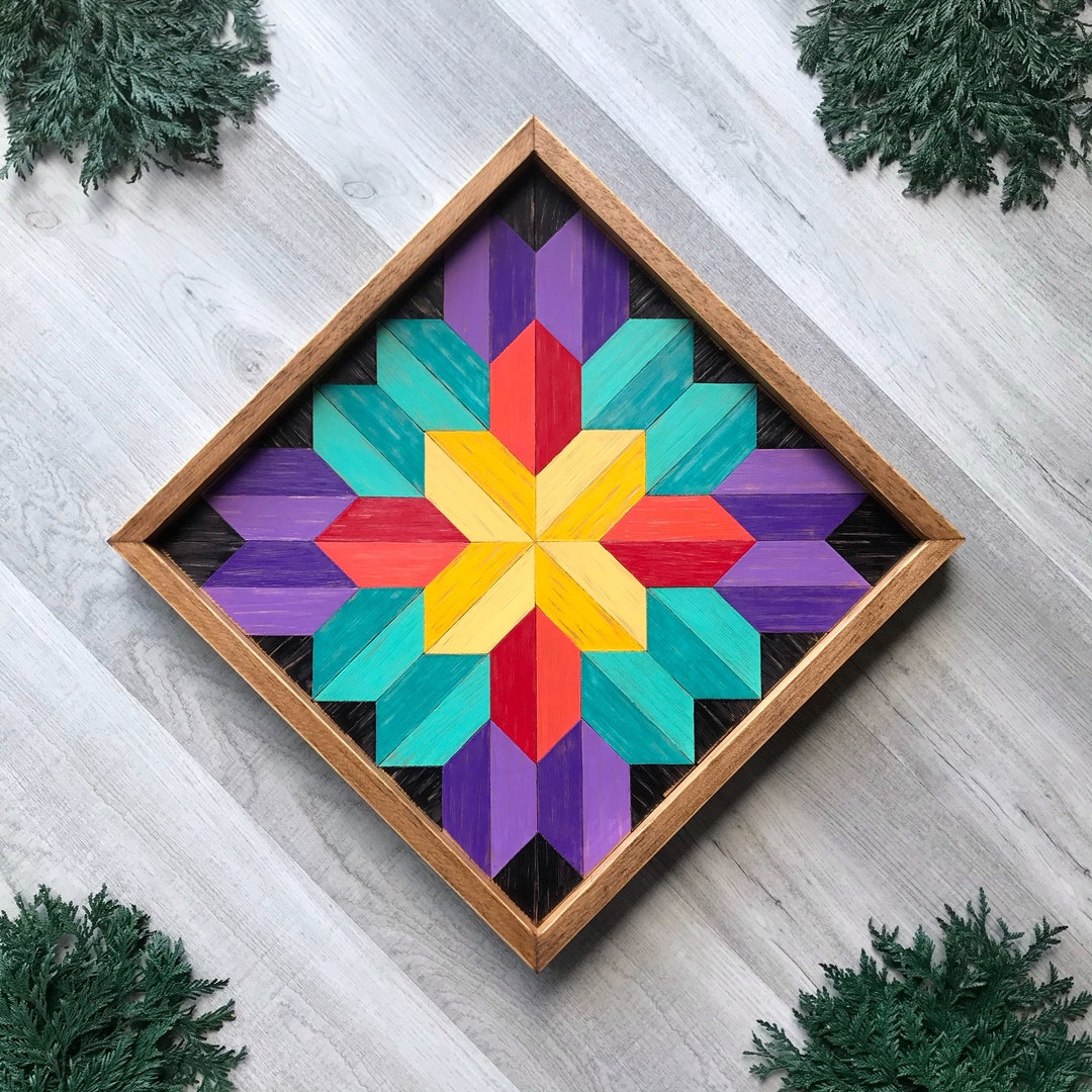 Wooden Barn Quilt. Rustic Wood Wall Art With Geometric Quilt Block ...