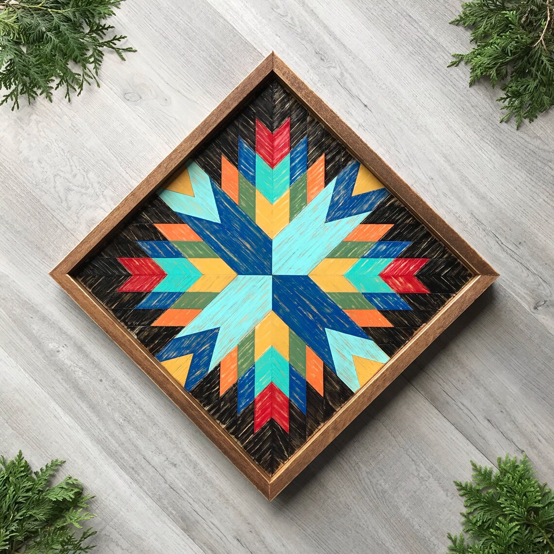 Wooden Barn Quilts With Star Quilt Block Pattern. Colorful Etsy