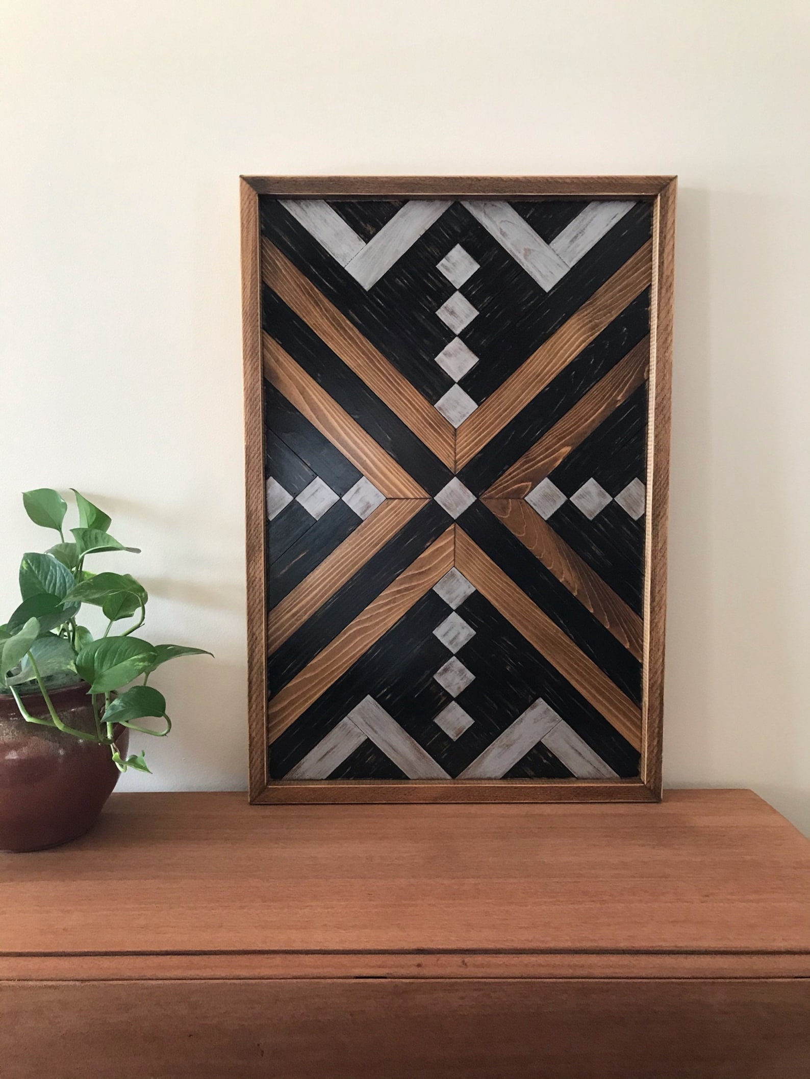Framed Wood Wall Art With Art Deco Design in Black Silver Etsy