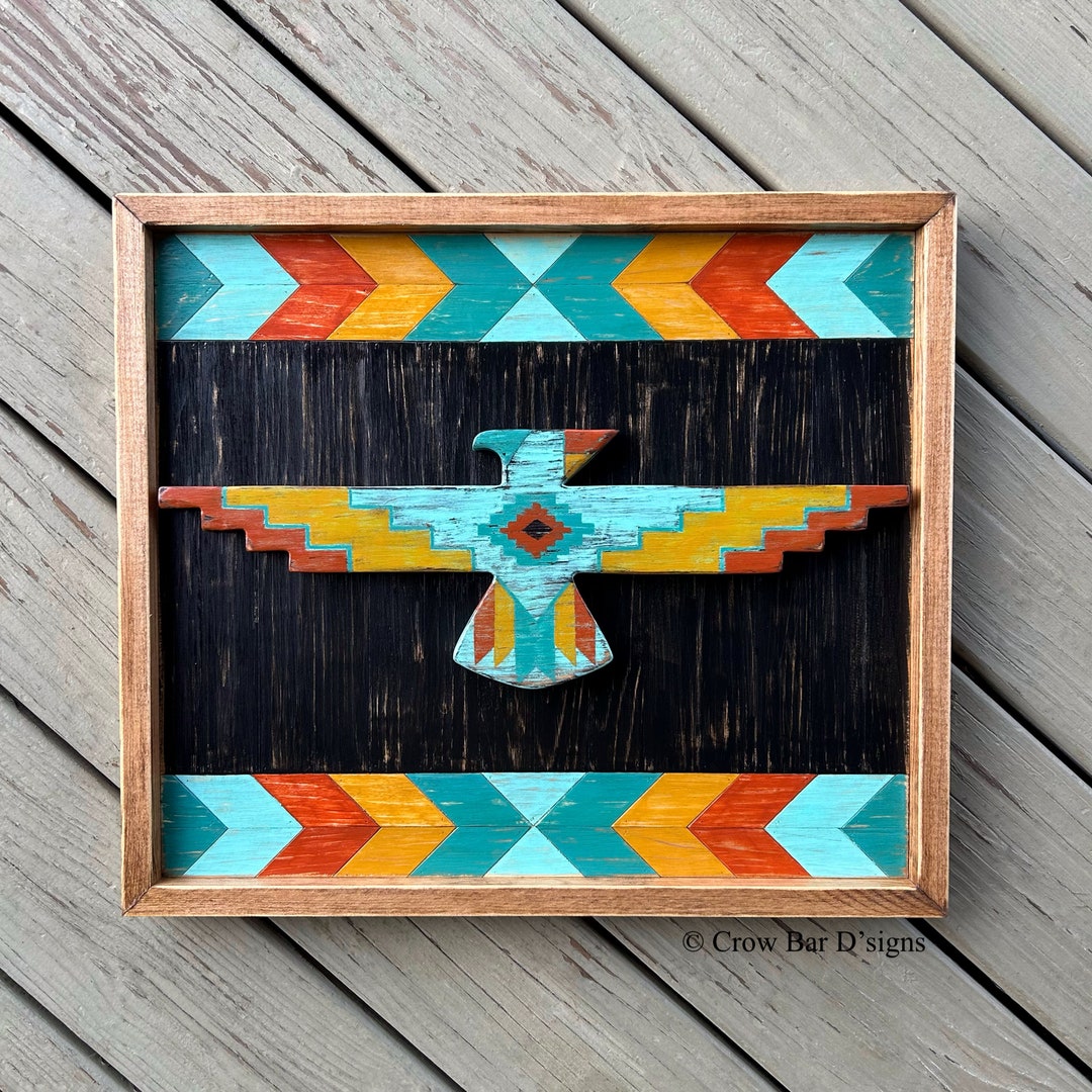 Southwestern Decor. Southwest Wood Wall Art. Thunderbird. Geometric