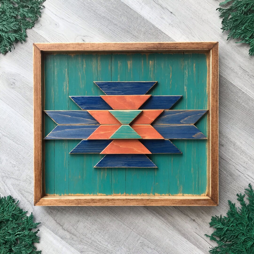 Rustic Southwestern Aztec Wood Wall Art. 3D Textured Wall Sculpture. Geometric Wooden Wall