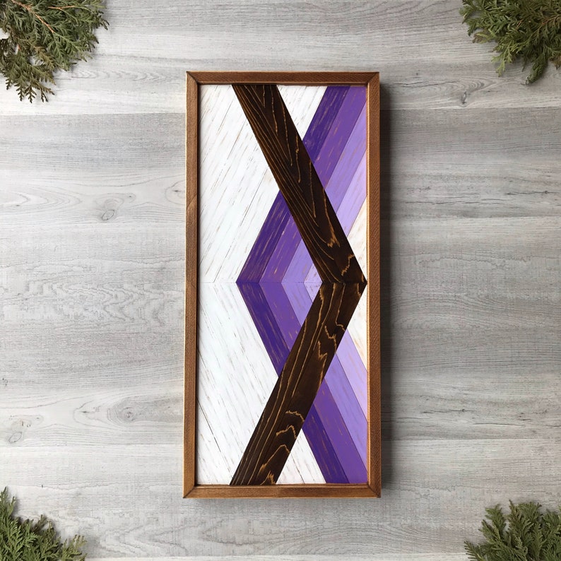 Abstract Wood Wall Art With Purple and Lavender Geometric Etsy