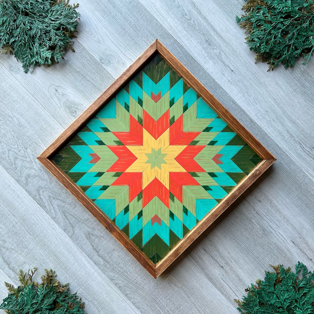 Bursting Star Wooden Quilt Art. Rustic Wood Wall Art. Starburst Pattern
