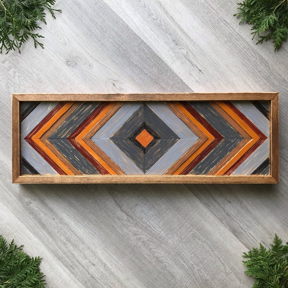 Geometric Wood Wall Art With Gray Orange and Barn Red - Etsy Canada