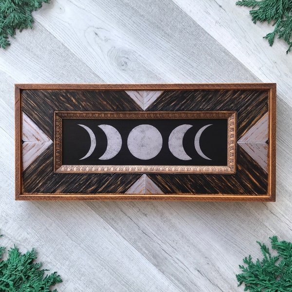 Moon Phase Wall Art. Lunar Wall Decor. Moon Cycle Wall Hanging. Gothic Witchy Home Decor. Framed Wood Signs. Mosaic Wall Decoration. Luna