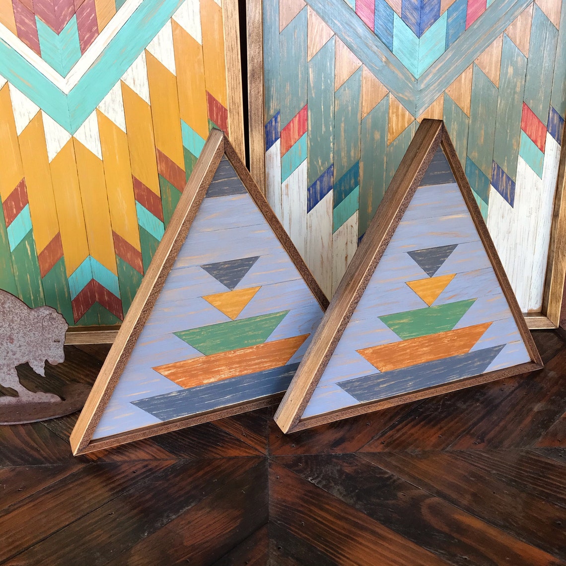 Triangle Wood Wall Art Decor With Navajo Pattern. Geometric Etsy
