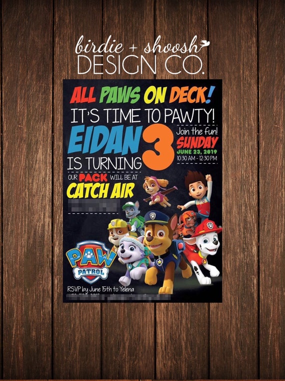 Personalised Paw Patrol Party Invitations Envelopes Birthday Invites Marshall