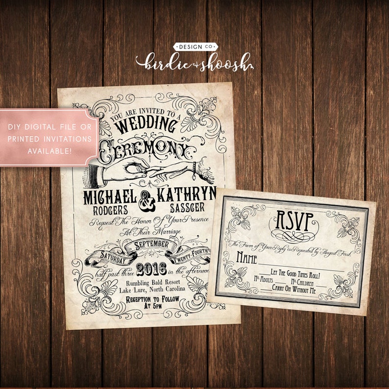 Steampunk Vintage Tattoo Wedding Invitations