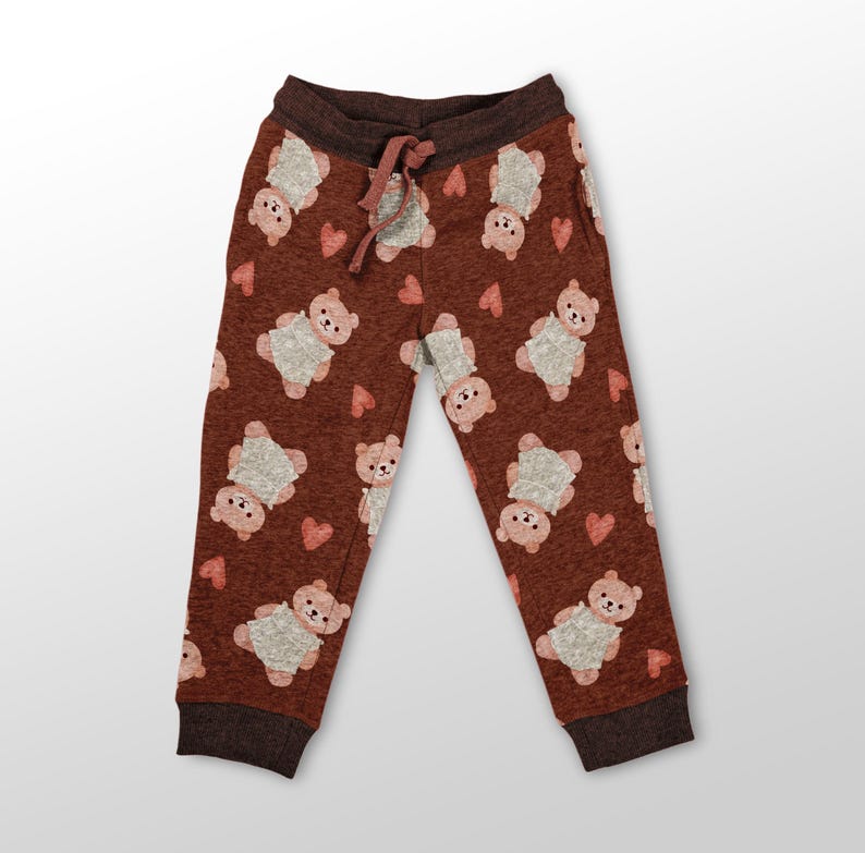 Handdrawn Cute Pink Teddy Bear Wear Dress With Heart Seamless Pattern