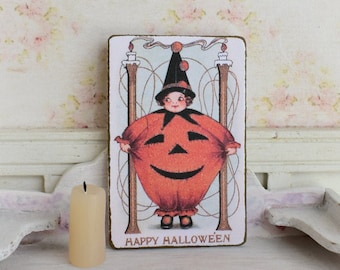 Dollhouse Miniature, Halloween Sign, Pumpkin Picture, Haunted House, Spooky Picture, Scary Decor, Shabby Cottage Chic, 1:12th Scale