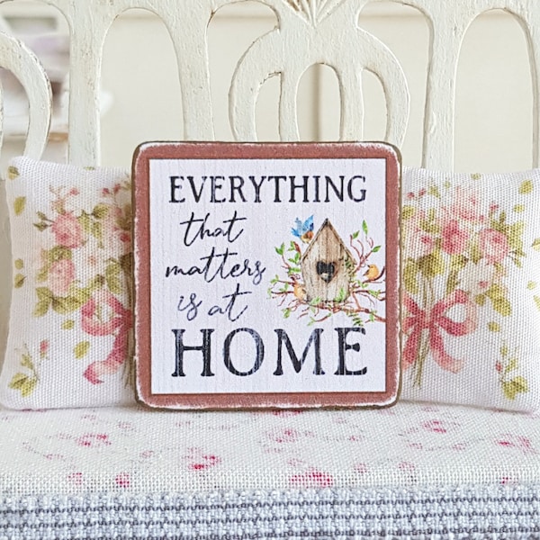 Dollhouse Miniature, Home Sign,  Dolls House Picture, Home Decor, Handmade Plaque, Bird Print, Shabby Cottage Chic, 1:12th Scale