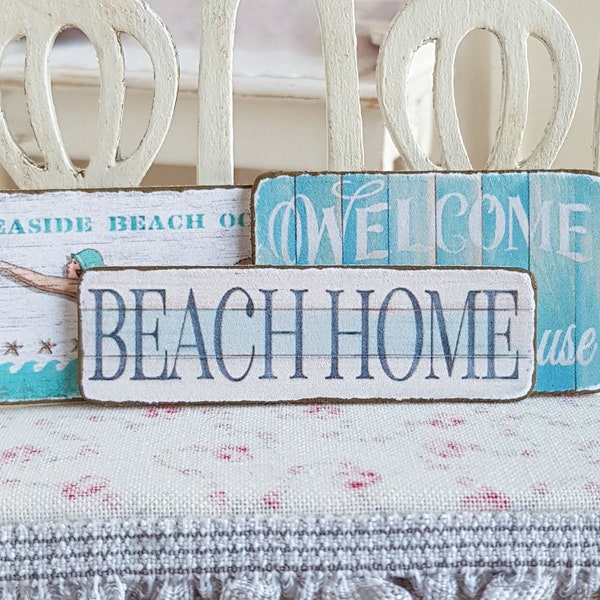 Dollhouse Miniature, Beach Home Sign, Seaside Plaque, Nautical Picture, Blue Print, Dolls House Bathroom, Shabby Cottage Chic, 1:12th Scale