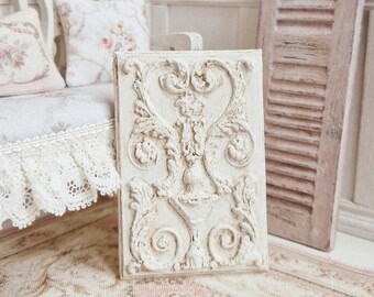 Dollhouse Miniature, Decorative White Panel, French Brocante Decor, English County House, Antique Style, Shabby Cottage Chic, 1:12th Scale.