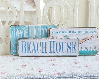 Dollhouse Miniature, Beach House Sign, Seaside Plaque, Nautical Picture, Blue Print, Dolls House Bathroom, Shabby Cottage Chic, 1:12th Scale