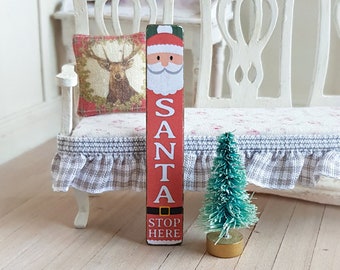Melody Jane Puppenhaus Schild „Santa Stop Here“ – Holz, 1:12 Maßstab, Für Miniatur-Dekoration