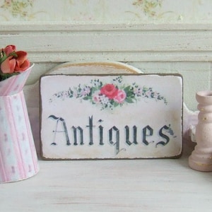 ドールハウスミニチュア、アンティークサイン、ショッププレート、ドールハウスプリント、古びた写真、バラのデコレーション、シャビーコテージシック、1/12スケール