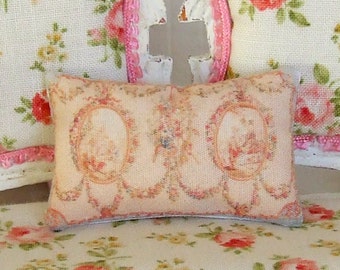 Dollhouse Miniature, French Rectangle Cushion, Dolls House Pillow, Living Room Decor, Antique Style, Shabby Cottage Chic, 1:12th Scale