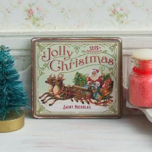 Dollhouse Miniature, Santa Sign, Christmas Picture, Reindeer Plaque, Dolls House, Festive Miniatures, Shabby Cottage Chic, 1:12th Scale