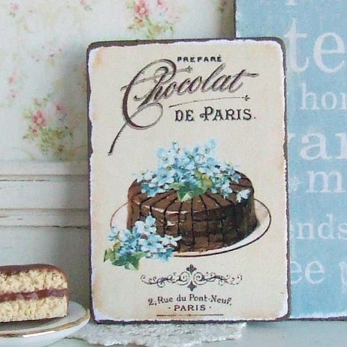 Miniature Dollhouse Baking Signs 1:12 Vintage Pink Cupcakes FRENCH Chocolate LOT 