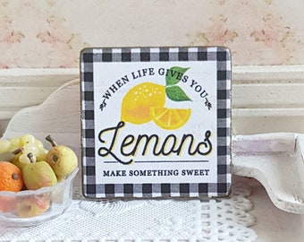 Dollhouse Miniature, Lemons Sign,  Dolls House Picture, Home Decor, Handmade Plaque, Kitchen Print, Shabby Cottage Chic, 1:12th Scale