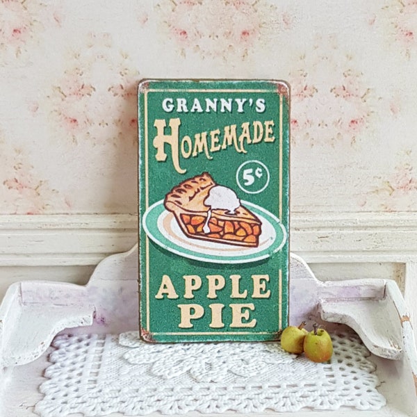 Dollhouse Miniature, Apple Pie Sign, Food Plaque, Shop Picture,Green Kitchen Poster, American Diner, Shabby Cottage Chic, 1:12th Scale