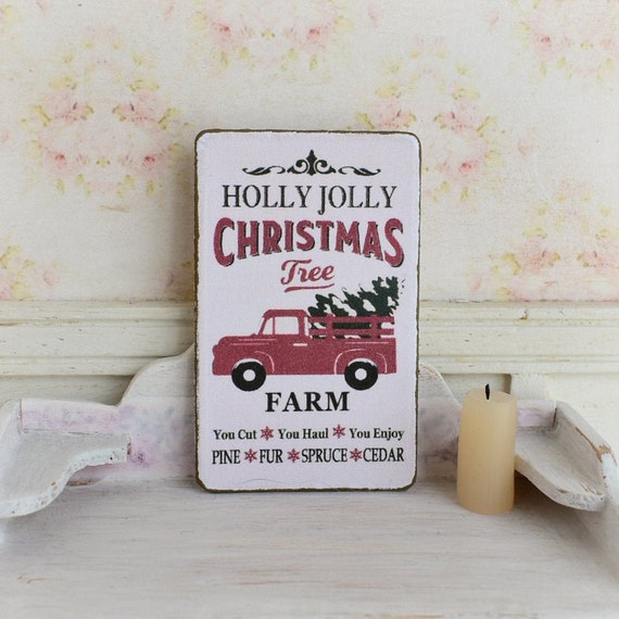 DOLLHOUSE MINIATURE ~ RED TRUCK CHRISTMAS PILLOW ~ HANDMADE