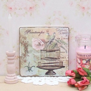 Dollhouse Miniature, Birdcage Sign, Bird Picture, French Plaque, Home Decor, Vintage Inspired, Shabby Cottage Chic, 1:12th Scale.