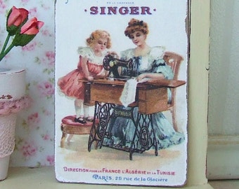 Dollhouse Miniature, Singer Shop Sign, Sewing Machine Picture, Sewing Room, Dolls House Plaque, Shabby Cottage Chic, 1:12th Scale