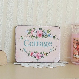 Dollhouse Miniature, Cottage Sign, Dolls House Picture, Pink Floral Plaque, Home Print, Rose Miniatures, Shabby Cottage Chic, 1:12th Scale