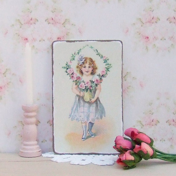 Dollhouse Miniature, Flower Girl Sign, Vintage Style Plaque, Victorian Picture, Home Decor, Dolls House, Shabby Cottage Chic, 1:12th Scale