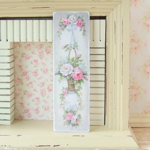 Dollhouse Miniature, Flower Basket Sign, Tall Wall Panel, Flower Picture, Home Decor, Floral Plaque, Shabby Cottage Chic, 1:12th Scale