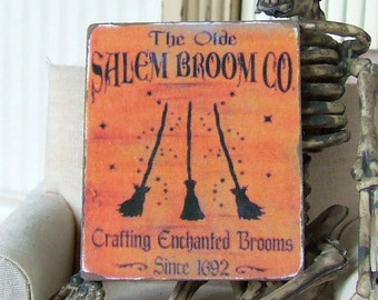 Dollhouse Miniature, Halloween Sign, Witches Broom, Spooky Picture, Shabby Cottage Chic, 1:12th Scale