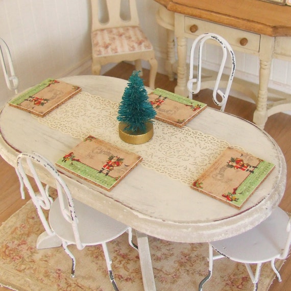 Dollhouse Miniature, Christmas Placemats, Santa Design, Table Decoration, Pack 4 or 6, Place Mats, Shabby Cottage Chic, 1:12th Scale
