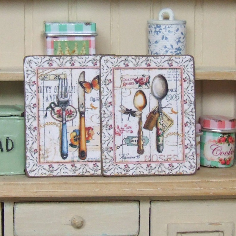 Dollhouse Miniature Cutlery Sign Kitchen Plaque Wall Etsy