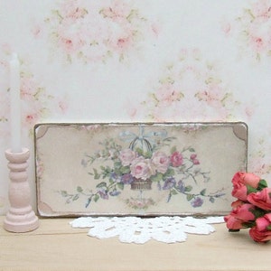 Dollhouse Miniature, Flower Basket Sign, Wall Panel, Floral Picture, French Decor, Aubusson Print, Shabby Cottage Chic, 1:12th Scale