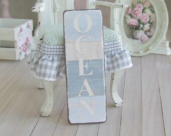 Dollhouse Miniature, Ocean Sign, Beach Poster, Seaside Plaque, Nautical Picture, Blue Print, Shabby Cottage Chic, 1:12th Scale