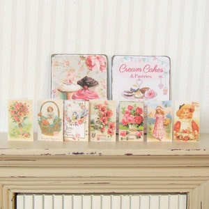 Puppenhausminiatur, Weibliche Geburtstagskarten, 7er Pack, Vintage Stil, Puppenhaus Dekor, Shabby Cottage Chic, Maßstab 1:12