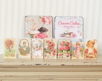Dollhouse Miniature, Female Birthday Cards, Pack of 7, Vintage Style, Dolls House Decor, Shabby Cottage Chic, 1:12th Scale