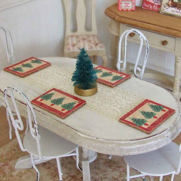 Dollhouse Miniature, Christmas Placemats, Red Tree Design, Table Decoration, Dolls House, Place Mats, Shabby Cottage Chic, 1:12th Scale