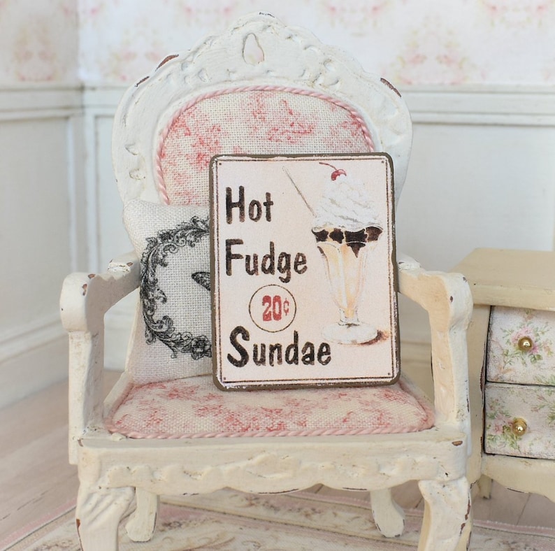 Dollhouse Miniature, Ice Cream Sign, Diner Picture, Hot Fudge Sundae ...