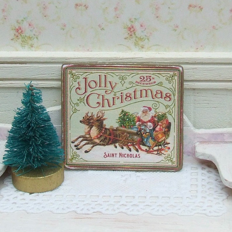 Dollhouse Miniature, Santa Sign, Christmas Picture, Reindeer Plaque, Dolls House, Festive Miniatures, Shabby Cottage Chic, 1:12th Scale image 3