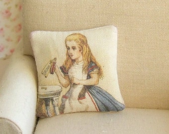 Dollhouse Miniature, Alice in Wonderland Pillow, Dolls House Cushion, Bedroom Decor, Tea Party, Shabby Cottage Chic, 1:12th Scale